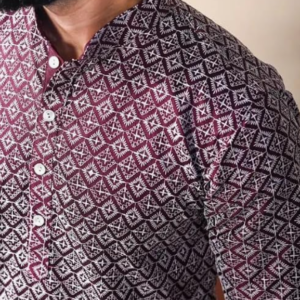 LookMark Men’s Printed Silk Blend Kurta with Mandarin Collar, Full Sleeves, Straight Fit Traditional Ethnic Wear