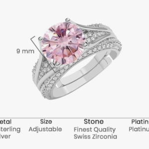 Clara 925 Silver Jino Pink Solitaire Pendant Earrings Chain Ring for Women