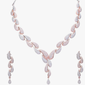 Ratnavali Jewels American Diamond CZ Rose Gold Plated Designer Jewellery Set/Necklace Set with Chain & Earring for Girls/Women (RV3382RG)