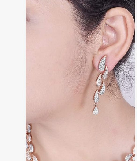Ratnavali Jewels American Diamond CZ Rose Gold Plated Designer Jewellery Set/Necklace Set with Chain & Earring for Girls/Women (RV3382RG) - Image 5