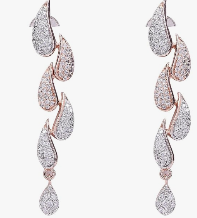 Ratnavali Jewels American Diamond CZ Rose Gold Plated Designer Jewellery Set/Necklace Set with Chain & Earring for Girls/Women (RV3382RG) - Image 4