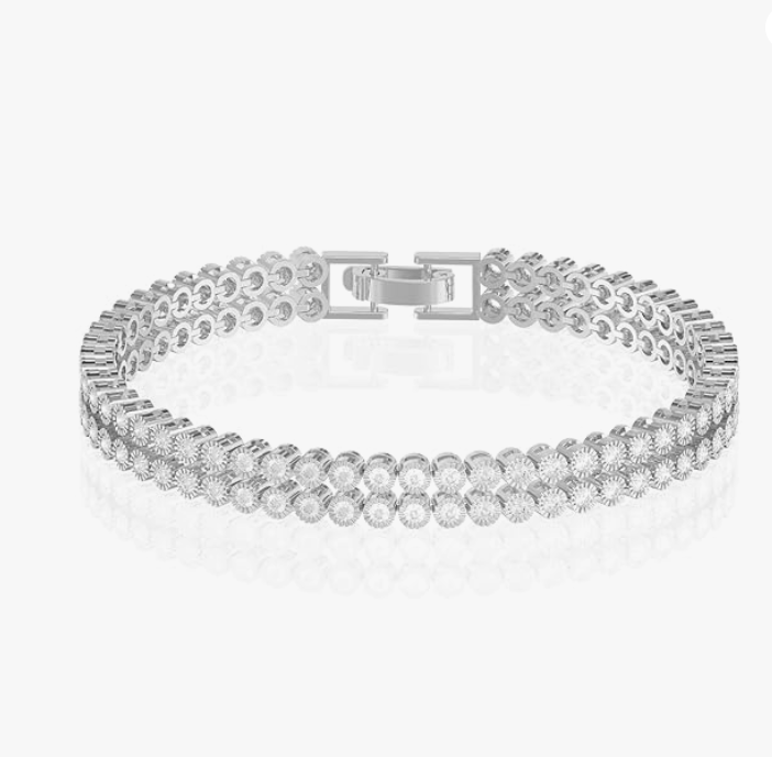 925 Sterling Silver Adjustable Bracelet for Women | Double Layer Crystal Tennis Design | Elegant Solitaire Star Link Style | Stylish Fashion Jewellery Gift for Girls & Women