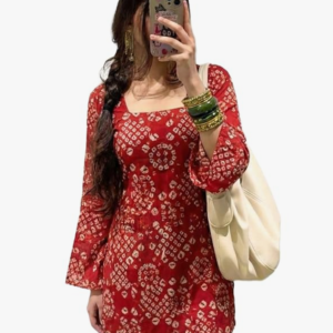 ANNI Designer Women’s Viscose Blend Printed Short Kurti | Straight Fit Casual Ethnic Top | Square Neck Full Sleeve Kurta Office College
