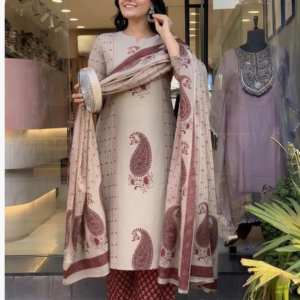 Nermosa Women’s Pure Viscose Block Printed Ethnic Wear Straight Kurta Set with Palazzo Pants & Dupatta | Kurta Set for Women | 3 Piece Set