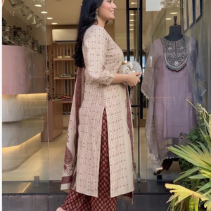 Nermosa Women’s Pure Viscose Block Printed Ethnic Wear Straight Kurta Set with Palazzo Pants & Dupatta | Kurta Set for Women | 3 Piece Set
