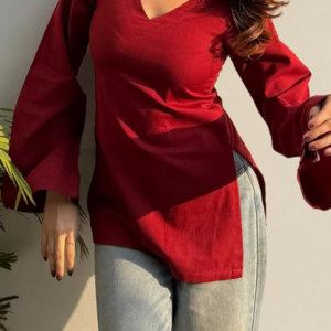 ANNI Designer Short Kurti for Women Latest Solid Design | V Neck Full Sleeve Kurti Tops for Women | Stylish Kurtis & Short Kurtis for Woman | Casual Kurti with Jeans | Kurtas for Woman